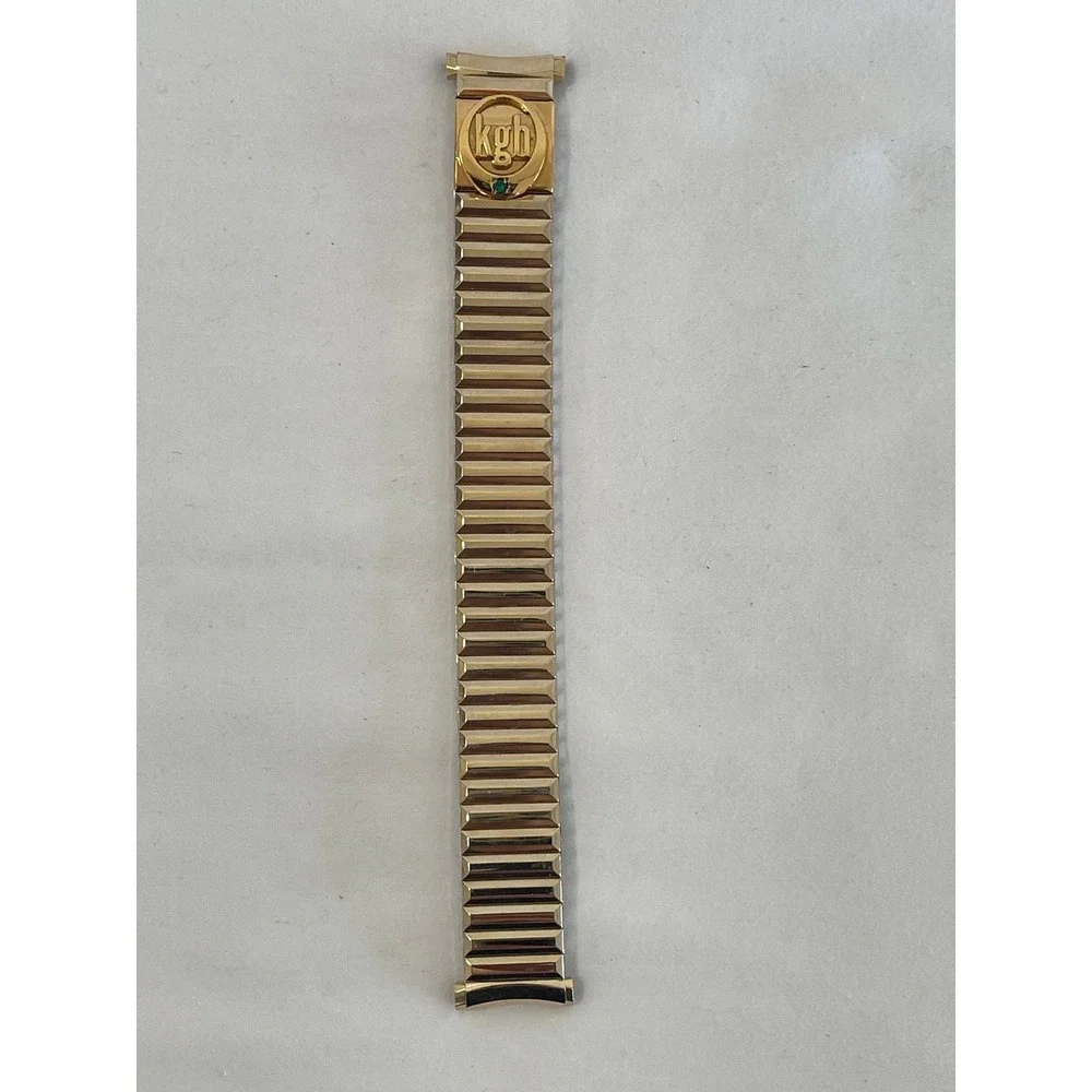 Vintage Speidel USA Gold Tone Expansion Watch Band KGH Logo Green Stone 6 Inch